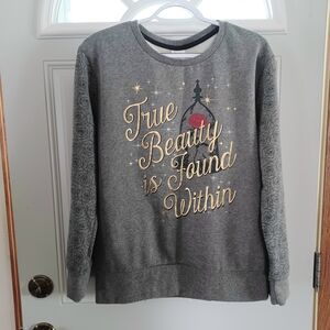 Disney Sweatshirt Junior Girls 2XL Gray Beauty and the Beast Roses Cartoon